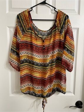 Wrangler Sheer Stripe Blouse in Rust, Mustard, Olive, Cream, Black